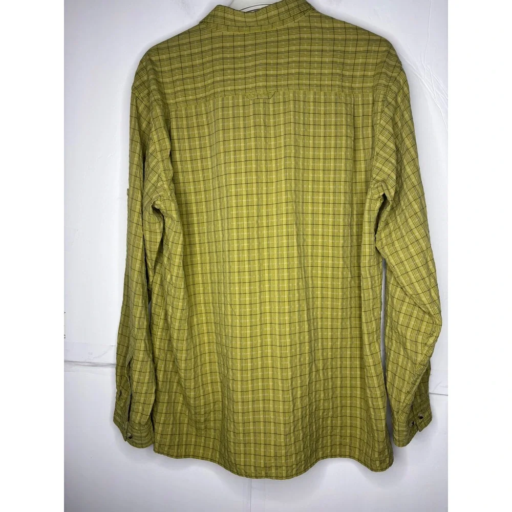The North Face Mens Large AB5L Plaid Button Down Hiking Shirt Olive Green Long S